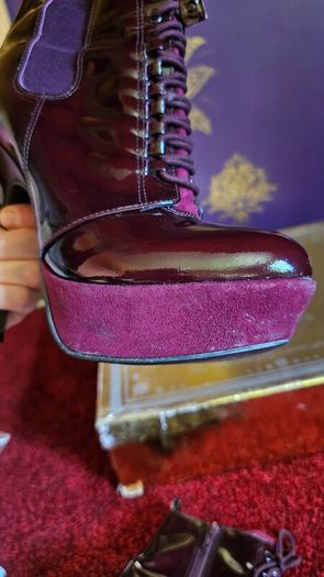 Carvela lace up burgundy patent leather and suede boots stiletto high heels 5