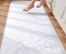 60x120cm, White Runner rug for Bedroom, Washable Anti Slip Fluffy Rug Shaggy Soft Modern Floor Carpets Mat Beside Rugs for Kids Hallway Living Room