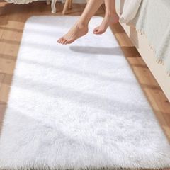 60x120cm, White Runner rug for Bedroom, Washable Anti Slip Fluffy Rug Shaggy Soft Modern Floor Carpets Mat Beside Rugs for Kids Hallway Living Room