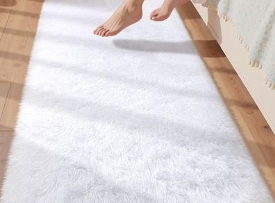 60x120cm, White Runner rug for Bedroom, Washable Anti Slip Fluffy Rug Shaggy Soft Modern Floor Carpets Mat Beside Rugs for Kids Hallway Living Room