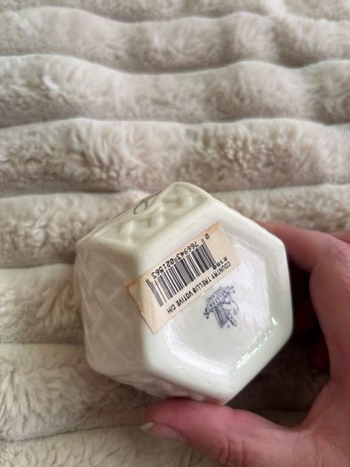 Vintage Belleek Country Trellis Lily Votive Candle Holder / Ring Dish - 9th Blue Mark 1997-99