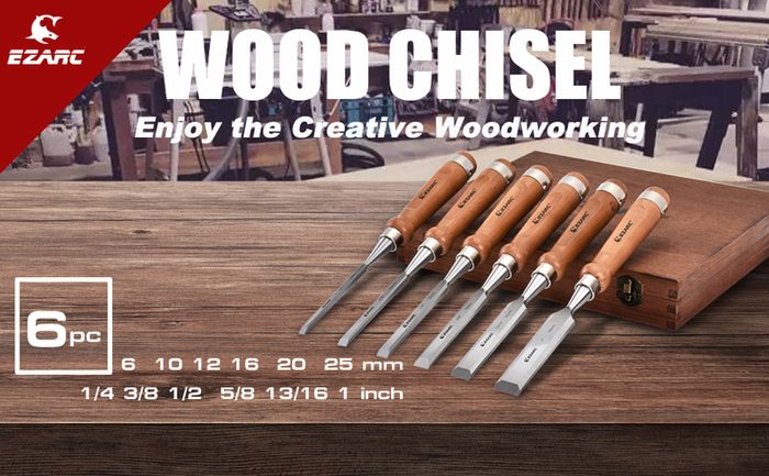 BRAND NEW 6pcs Wood Chisel Set for Woodworking CRV Steel with Walnut Handle in Wooden Premium Box