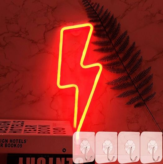 Neon Sign Lightning Bolt LED Neon Light for Wall Decor, Neon Light Signs Battery or USB Powered Neon Night Light for Room Light up Christmas, Neon Wall Sign Neon Lamp for Bedroom