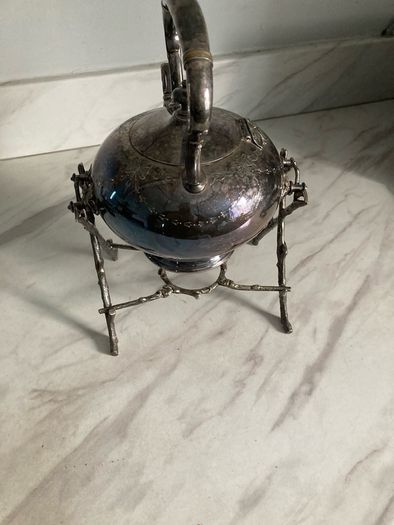 silverplate tea pot with stand