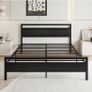 5ft King Bed Frame with Wooden Headboard,Heavy Duty Metal Platform Bed Frame King Bed Base No Box Spring Needed,Metal Slats Support Underbed Storage Space,Black,150x200cm Image 3
