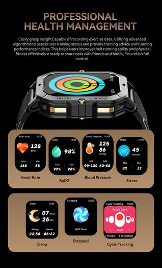 Smart Watch 5ATM Waterproof Inch Full HD Military Watch with Blood Pressure, Smart Watch Men with Heart Rate SpO2 Sleep Monitor Pedometer, 100+ Sports Modes Sports Watch