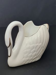 Vintage 1980s Royal Tara Swan Vase, Trinket, Fine Bone China Ireland White Gold Trim Handmade Galway