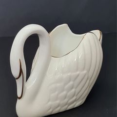 Vintage 1980s Royal Tara Swan Vase, Trinket, Fine Bone China Ireland White Gold Trim Handmade Galway
