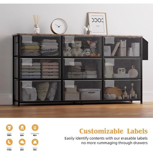 Fabric Chest of Drawers - 9 Drawers Large TV Stand for 43-65