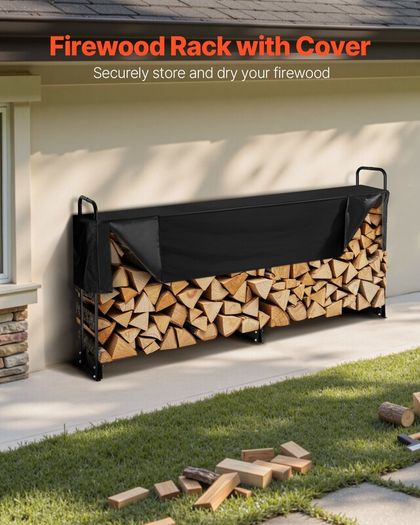 2.4m Firewood Rack with Waterproof Cover