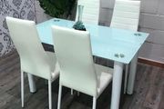 Compact Glass Dining Table Set Seats 4, White