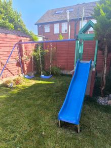 Childrens kids Outdoor Playset. Swings, Slide, Playhouse & Storage