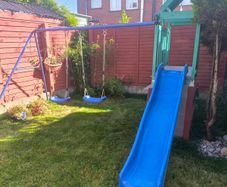 Childrens kids Outdoor Playset. Swings, Slide, Playhouse & Storage