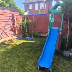 Childrens kids Outdoor Playset. Swings, Slide, Playhouse & Storage