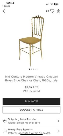 Rare Chiavari Solid Brass Crown Side Chair1950s