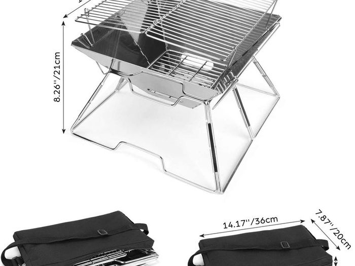 Collapsible Campfire Grill Camping Fire Pit, 304 Stainless Steel Grill Gate, Heavy Duty Portable Camping Grill with Carrying Bag, M