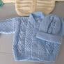 New baby cardigans size 0/3months .2 blue 1yellow 1green 2 white and 2 blue  hats .All new .Hand knit . Image 3
