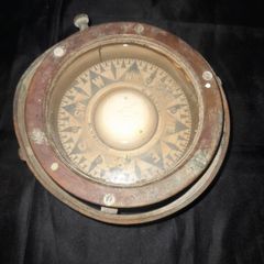 Beautiful Antique Brass Ships Compass, It features a brass casing and mounted on a gimbal system to remain level on Ships, compass by J Blowey