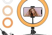 LED Ring Light 10" with Tripod Stand and Flexible Phone Holder for YouTube Video &amp; Streaming, Desk Makeup Ring Light Dimmable for Phone, Selfie with 3 Light Modes &amp; 10 Brightness Level(10")