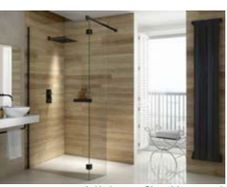 Wetroom with hinged flipper panel in chrome
