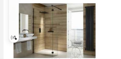 Wetroom with hinged flipper panel in chrome