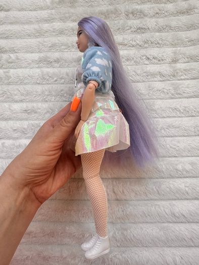 Barbie Extra #2 Curvy Asian Articulated doll Pink Purple Long Hair Used Please see photos