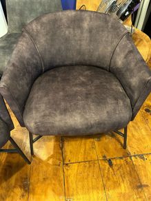 2 grey velvet barrel accent chairs