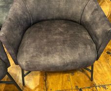 2 grey velvet barrel accent chairs