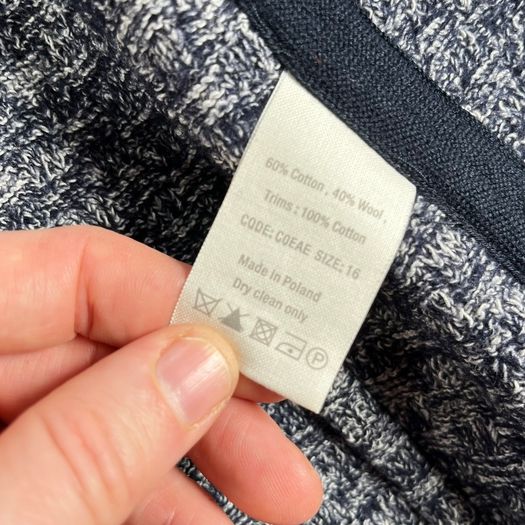 Toast Wool Cotton Coat Size 16 Blue Grey Marl Long Jacket Utility Pockets -Snaps
