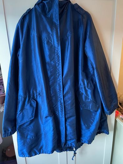 Metallic blue adjustable parka coat with hood size 10