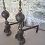 Pair of Large Victorian Fireplace Fire Dogs with Brass Finials Image 2