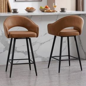 Set of 2 PU Leather Bar Stools Kitchen Padded Bar Stools Rotatable