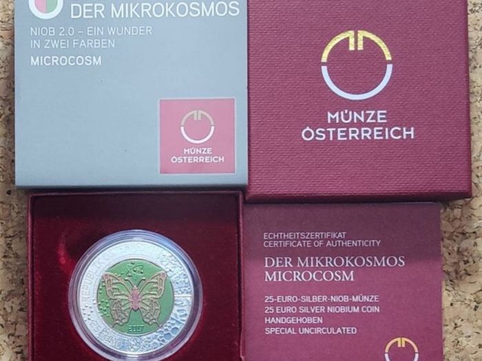 Austria 25 Euro Silver/Niobium (.900) Proof Coin 2017 - Microcosm - Silver Niobium Series
