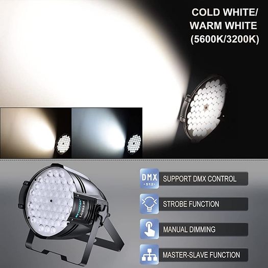 Stage Lights 54 2W LED Par Light Warm/Cold White RA>90 Supports DMX512 and Master-Slave Super Bright Strobe Light for Theater, Photography, Party, Show, Church Event, Wedding (FREE SHIPPINGS)