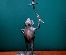 Vintage verdigris frog on leaf candleholder