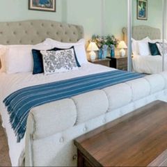 As New - Ex EZ Living Magnificent Very Solid Grey Fabric King Size Sleigh Bed Frame - Can Deliver