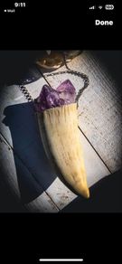 Ancient Antique Whale Tooth and Amethyst on Sterling Silver Chain