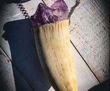 Ancient Antique Whale Tooth and Amethyst on Sterling Silver Chain