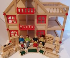 Wooden Doll's House & People & Wooden Furniture