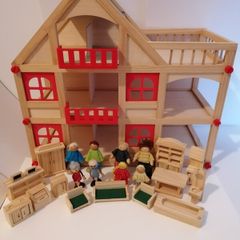 Wooden Doll's House & People & Wooden Furniture