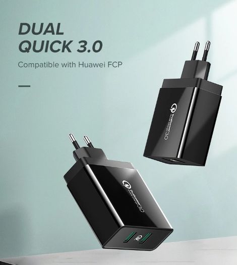 Ugreen QC 3.0 Dual USB Fast Charger 36W Wall Charger EU/UK Plug  (Brand New/Warranty)