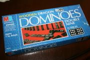 Vintage 1970s Milton Bradley 55 Piece Double Nine Wooden Dragon Domino Set Mint