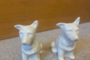 A pair of vintage Belleek porcelain Scottish Terrier dog figurines