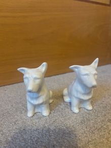 A pair of vintage Belleek porcelain Scottish Terrier dog figurines