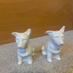 A pair of vintage Belleek porcelain Scottish Terrier dog figurines