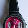 Winner Automatic Watch Skeleton Back Silvertone Red Dial Date Black Band Works Image 2
