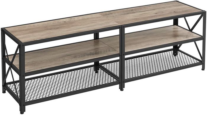 TV Cabinet, TV Table, Lowboard for TVs up to 60 inches, TV Cabinet with Shelves, Steel Frame, TV Shelf for Living Room, Bedroom, Greige-Black