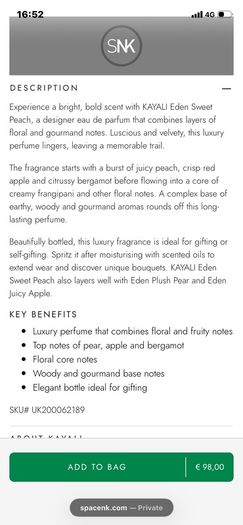 New Kayali Eden Sweet Peach Edp 50mls