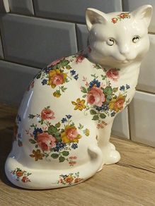 Large Vintage Staffordshire Floral Cat