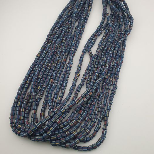 Vintage African Style Stripe Pattern 5.5 - 6 mm Glass Beads Necklace
